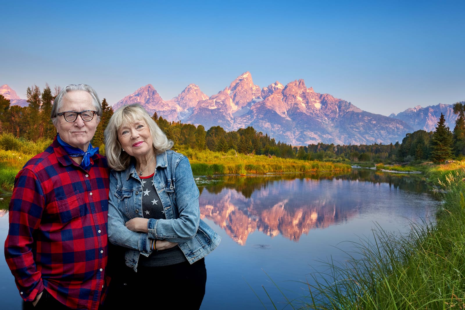 Eva Bratholm og Joar Hoel Larsen foran Grand Teton-fjellene.